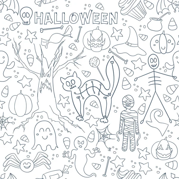 Beyaz Cadılar Bayramı vektör Dikişsiz desen. Sonsuz çizgi doku duvar kağıdı, web sayfası arka planı, ambalaj kağıdı, tekstil baskı için. Düz stil.