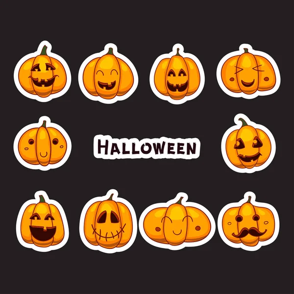 Halloween-Kürbisse Vektor-Sticker. Teil einer großen Sammlung von Ikonen in den traditionellen Urlaubsfarben. Zeichentrickdesign. — Stockvektor