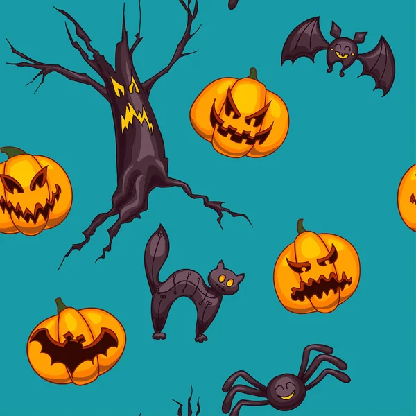 Nahtloses Vektormuster zu Halloween. eine der großen Kollektionen von Designelementen in traditionellen Urlaubsfarben. niedliches Cartoon-Design für Kinder, Drucke, Textilien, Verpackung. — Stockvektor