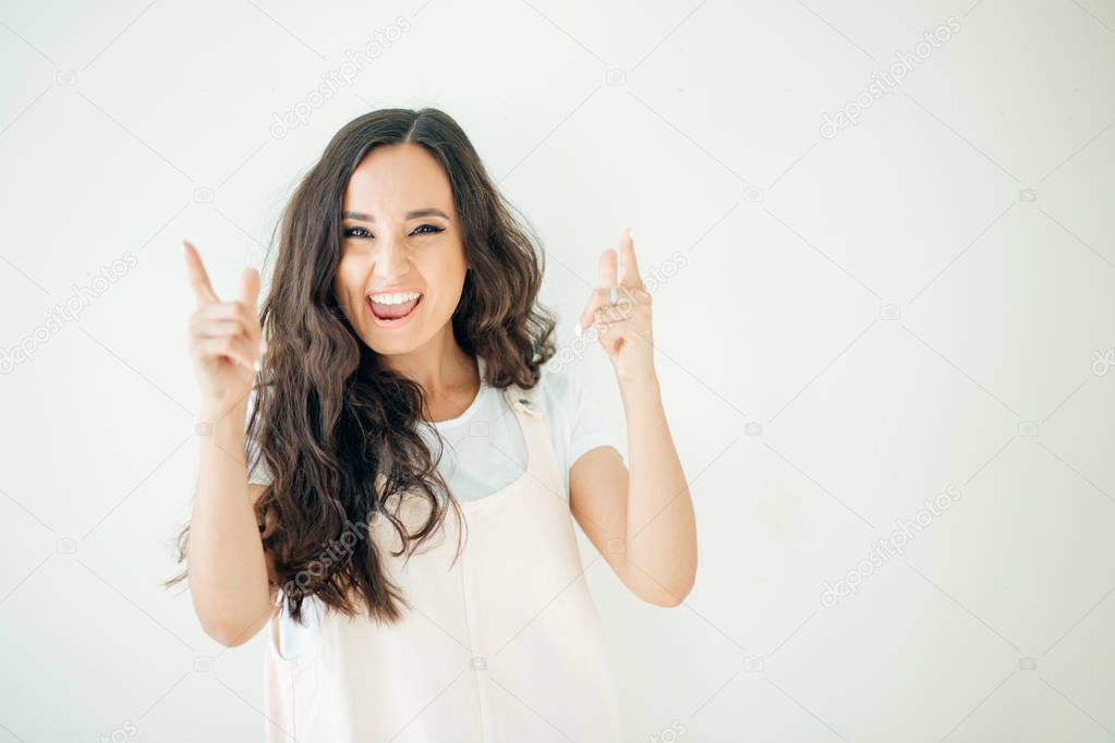 surprised Pin up girl looking camera on white background