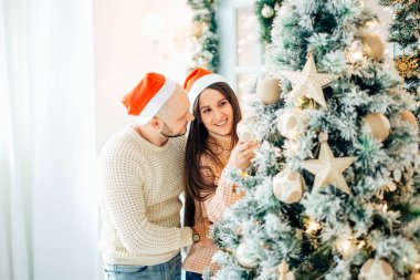 Bir Noel ağacı süsleme şirin, genç Çift