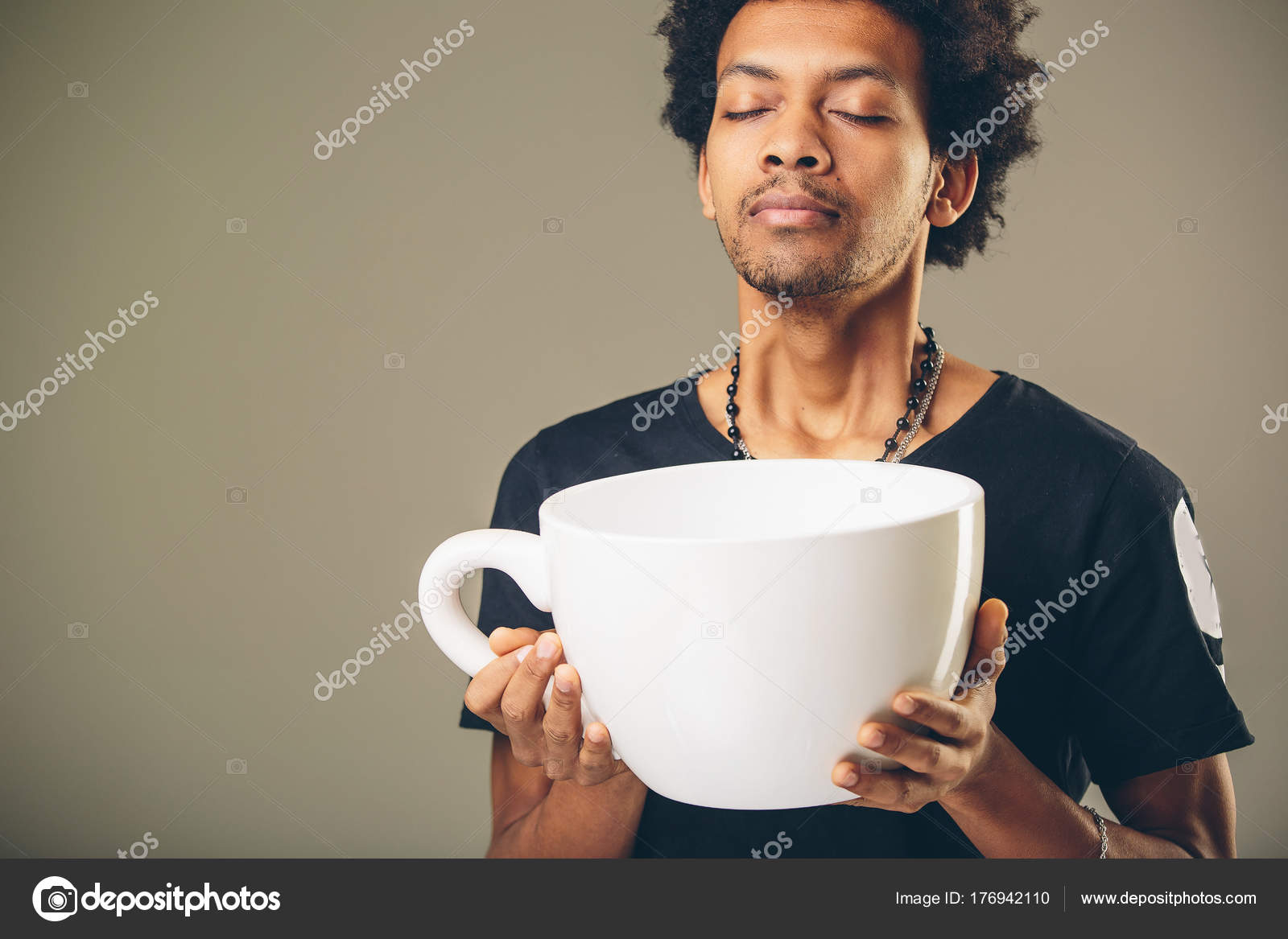 Happy Businessman Holding Funny Huge Oversized Cup Of Black Cof Stock Photo  - Download Image Now - iStock