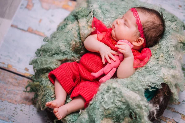 Menina recém-nascida dormindo, lungth completo — Fotografia de Stock