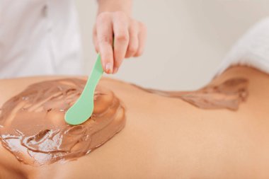 Güzellik salonunda kozmetik maske takan genç bir kadın için kaplıca terapisi