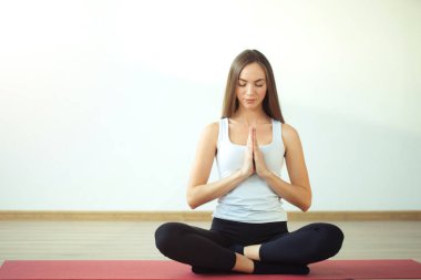 pratik yoga, oturma Padmasana, egzersiz, Lotus poz, namaste kadın