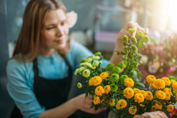 Foto de mimosas soleadas, floristería borrosa tocando flores — Foto de Stock