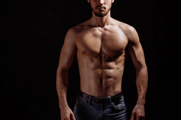 Beskuren bild av kraftigt byggd man. Mens health.ideal former — Stockfoto