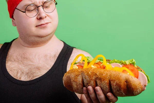 Dieta falha do homem gordo comer fast food — Fotografia de Stock