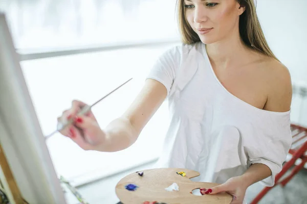 Hobby, lazer, belas artes e pintura a óleo. Aulas de Belas Artes — Fotografia de Stock
