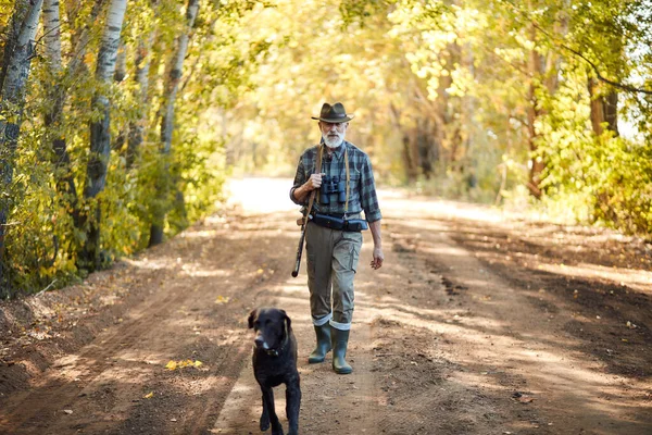 狩猟中の犬とシニアハンター — ストック写真
