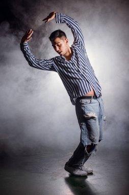male dancer wearing casual wear for street dancing clipart
