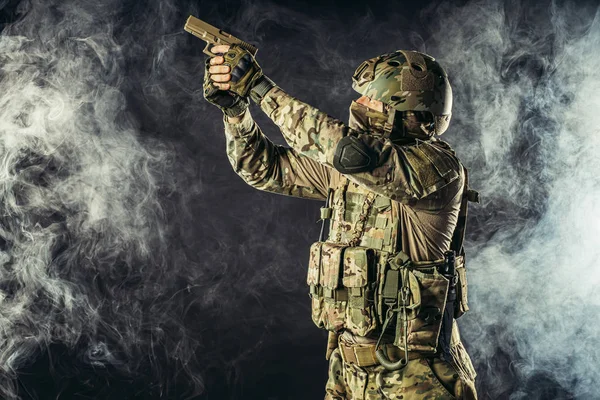 Portrait of army soldier in action — Stock Photo, Image