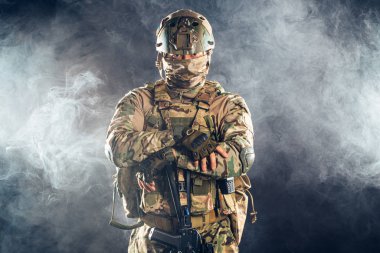 portrait of military man in smoky space