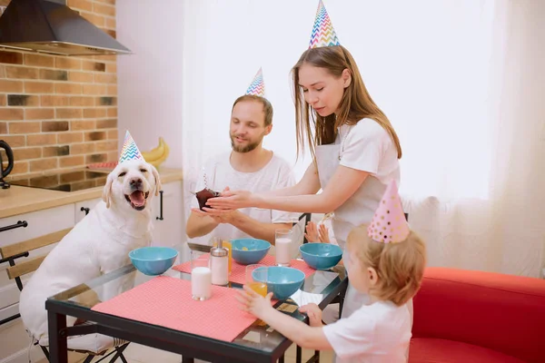 Bela família feliz celebrando aniversário — Fotografia de Stock