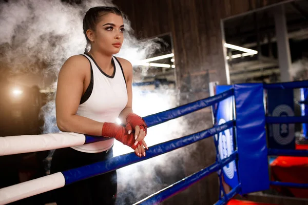 Confident female boxer in gym — 스톡 사진