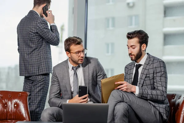 Teamwork of business men in tux — Stock Photo, Image