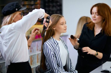 young caucasian girl have full preparation to celebration