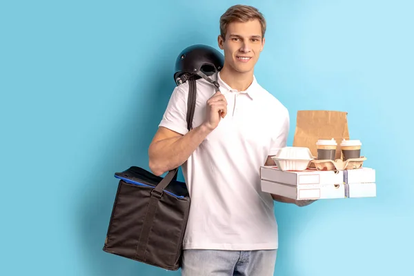 Young caucasian man work in express delivery service — 스톡 사진