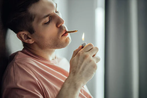 Man going to smoke cannabis weed — Stock Photo, Image