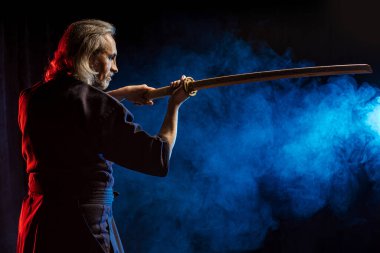 Shinai ile Kendo dövüşçülerinin yan görüntüsü