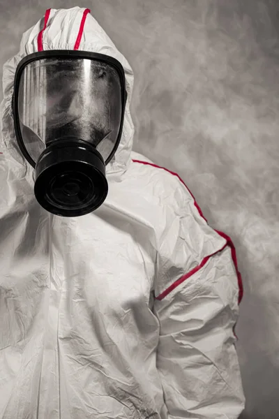 Portrait of unrecognizable disinfector in protective suit — Stock Photo, Image