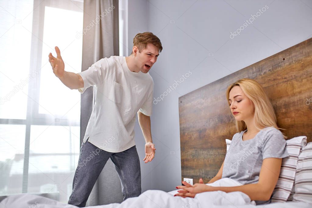 hysterical husband expresses discontent, wife do not care