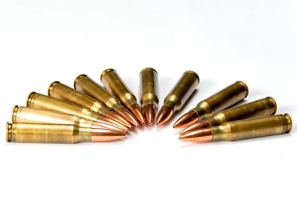 Group several rifle cartridges with reflections — Stock Photo, Image