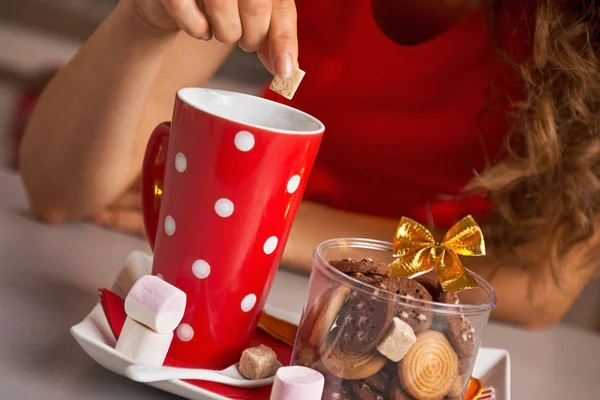 Closeup on young woman with christmas snacks — Stock Photo, Image