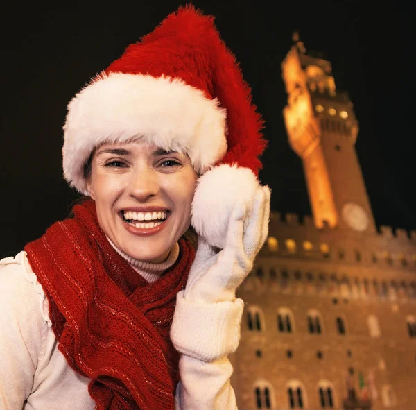 Gezi Floransa Noel Anda Ilham Dolu Noel Şapka Palazzo Vecchio — Stok fotoğraf