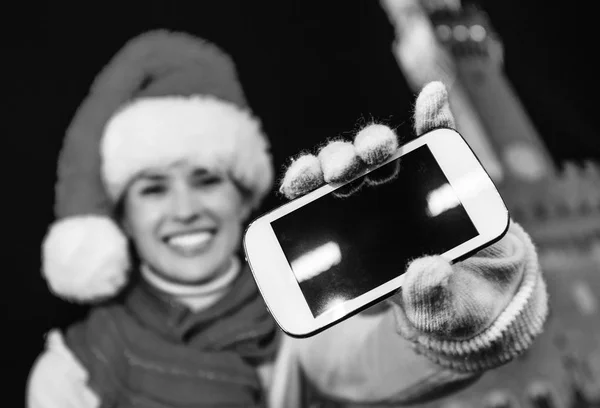 Viaje Lleno Inspiración Navidad Florencia Primer Plano Sonriente Turista Moderna — Foto de Stock