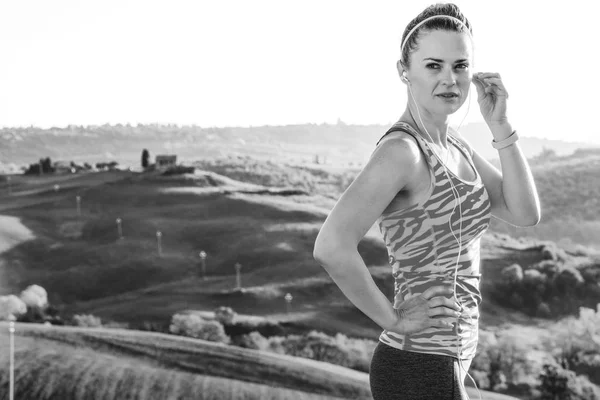 Fitness Kouzelný Výhled Toskánska Portrét Mladého Fitness Ženy Sportovní Přední — Stock fotografie