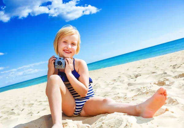 Sun Kissed Beauty Happy Healthy Girl Swimwear Seacoast Retro Photo — Stock Photo, Image