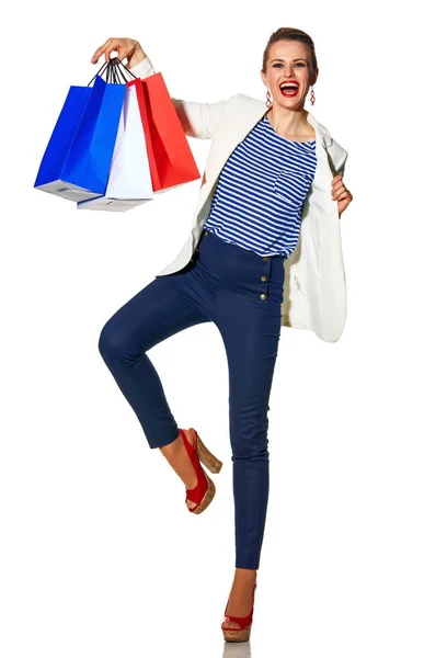 Lyxig Shopping Det Franska Sättet Full Längd Porträtt Glada Unga — Stockfoto