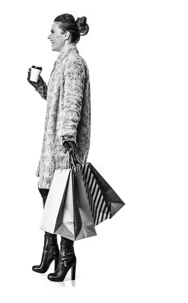 Celé Délce Portrét Úsměvem Moderní Módní Obchodník Zimě Kabát Izolované — Stock fotografie