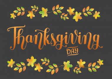 Sınır Şükran günü fırça hat yazı ile sonbahar yaprakları