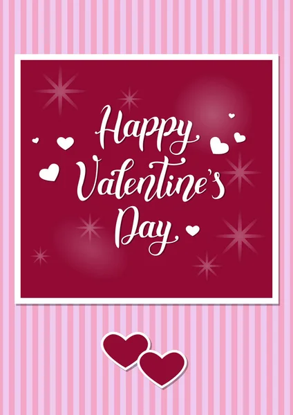 Tarjeta Felicitación Romántica San Valentín Con Fondo Rayas Rosadas Caligrafía — Vector de stock