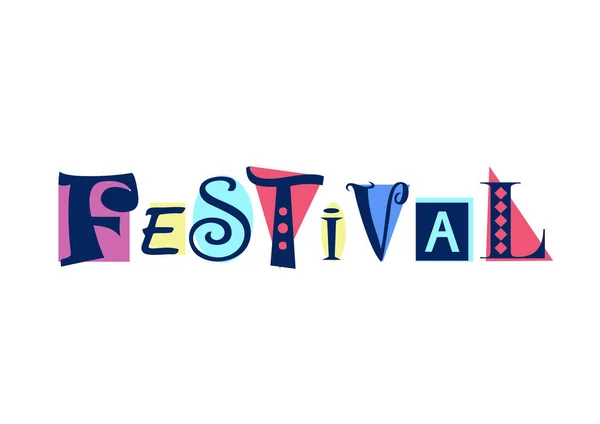 Lettrage Festival Avec Différentes Lettres Bleu Foncé Sur Des Formes — Image vectorielle