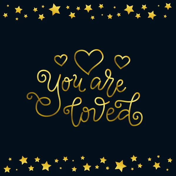 Σύγχρονη Καλλιγραφία Γράμματα Του You Loved Golden Hearts Dark Background — Διανυσματικό Αρχείο