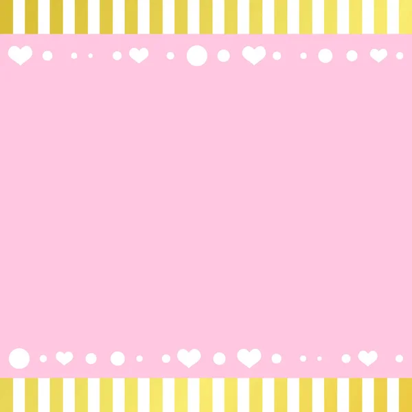 Романтичный Розовый Фон Обрамлением Белых Сердец Конфетти Золотыми Полосами Украшения — стоковый вектор