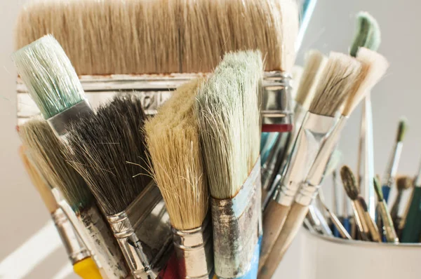 Bunch Different Types Paint Brushes Closeup Sunny Day — Stock Photo, Image