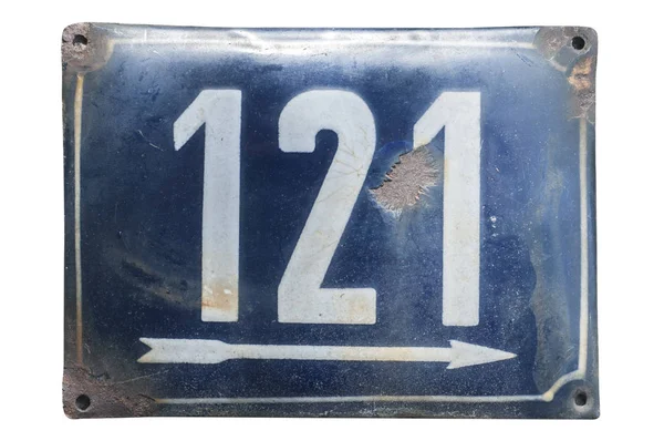 Zvětralý Grunge Čtvercový Kov Smaltovaný Štítek Číslem 121 Detailní Izolované — Stock fotografie