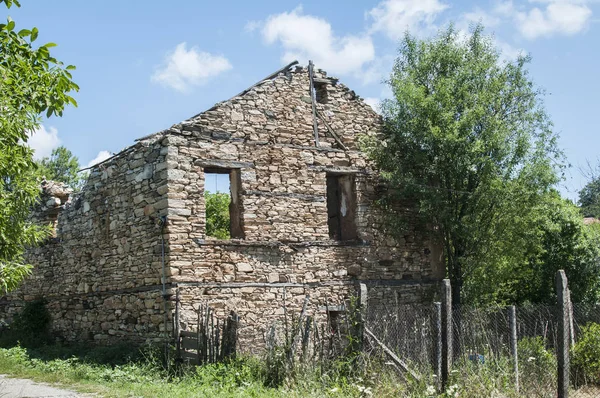 Ancienne Maison Pierre Rurale Abandonnée Détruite Gros Plan — Photo
