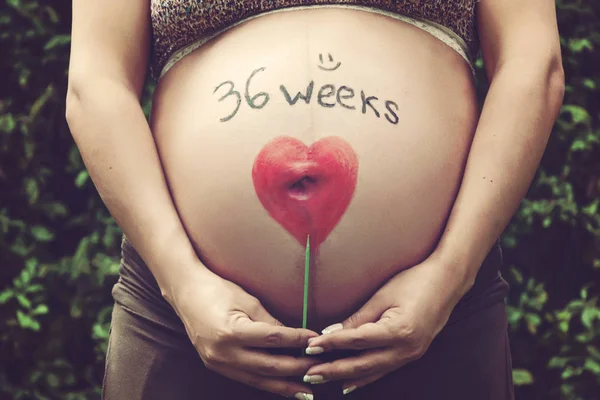 Çizim ile gelecekteki anne karnı üzerinde boyalı