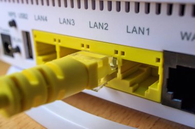 home Internet center router with cables connecting clipart
