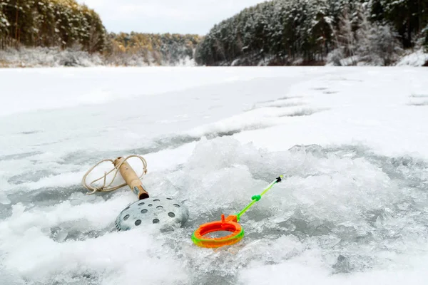 Tackles Winter Fishing Ice Picking Device Fishing Pole Hole — Stock Photo, Image
