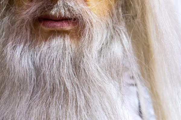 white long beard of a wizard, wax figure near