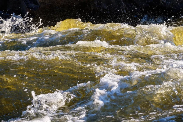 Acqua gialla in un ruscello rapido su un fiume di montagna — Foto Stock