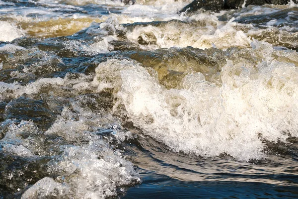 Waves with foam on the mountain river on a summer day — Stock Photo, Image