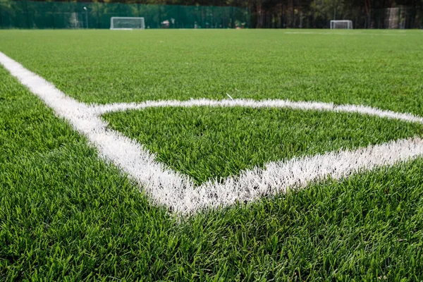 Marcas Blancas Estadio Con Rincón Césped Artificial Del Campo Campo —  Fotos de Stock