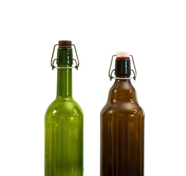 iki şişe farklı boyut ve renkleri fişleri ile